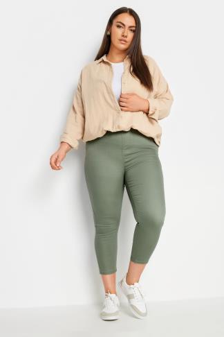 YOURS Plus Size Sage Green Cropped Stretch GRACE Jeggings | Yours Clothing