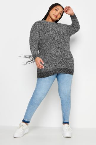 YOURS Plus Size Black & White Essential Knitted Jumper | Yours Clothing