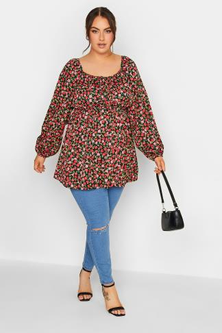 LIMITED COLLECTION Plus Size Black & Pink Floral Gypsy Blouse | Yours ...