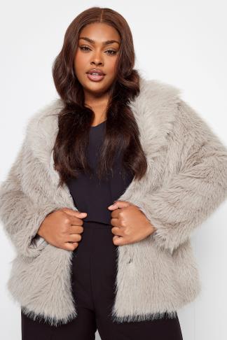 YOURS Curve Plus Size Light Grey Faux Fur Jacket | Yours Clothing