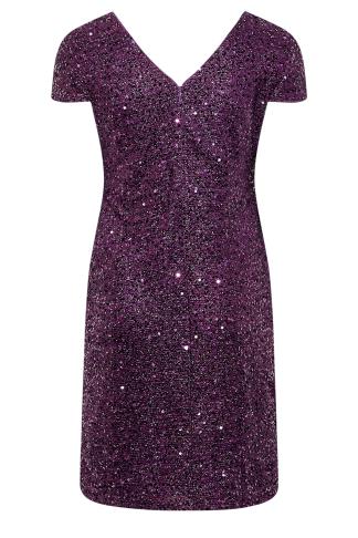 YOURS LONDON Plus Size Purple Sequin Embellished Shift Dress | Yours ...