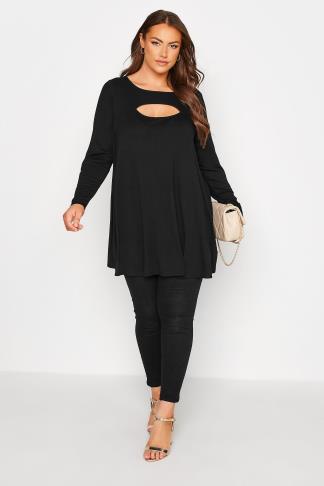 Plus Size Black Cut Out Swing Top | Yours Clothing