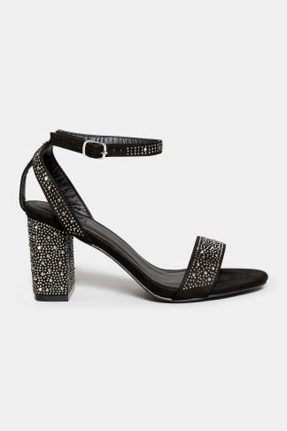 LIMITED COLLECTION Black Faux Suede Diamante Embellished Heels In Wide ...