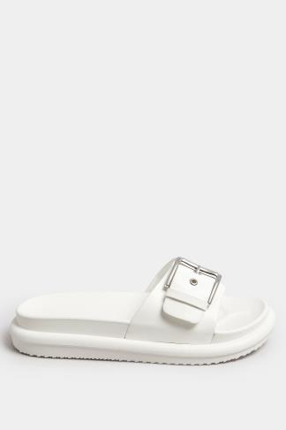 White Buckle Strap Mule Sandals In Wide E Fit & Extra Wide EEE Fit ...