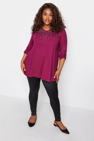 YOURS Plus Size Pink Stud Embellished Swing Top | Yours Clothing