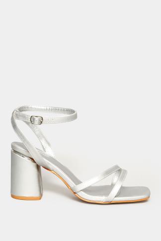 Silver Asymmetrical Block Heel Sandal In Wide E Fit & Extra Fit EEE Fit ...