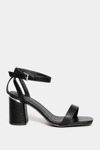Black Snake Print 2 Part Block Heel Sandals In Wide E Fit & Extra Wide ...