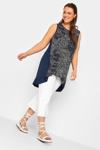 YOURS Curve Navy Blue Abstract Print Vest Top | Yours Clothing