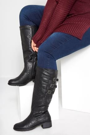 Black Knee High Boots In Extra Wide Fit 