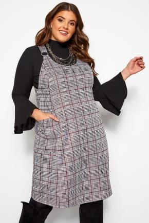 plus checked pinafore dress