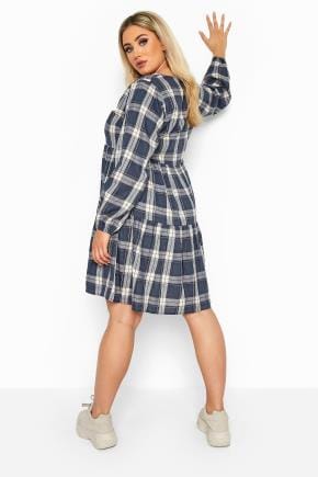 Influence Smock Dress Size 8 /& 12 Check Flannel Brushed Cotton Blue New GE80