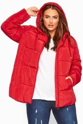 red plus size puffer coat