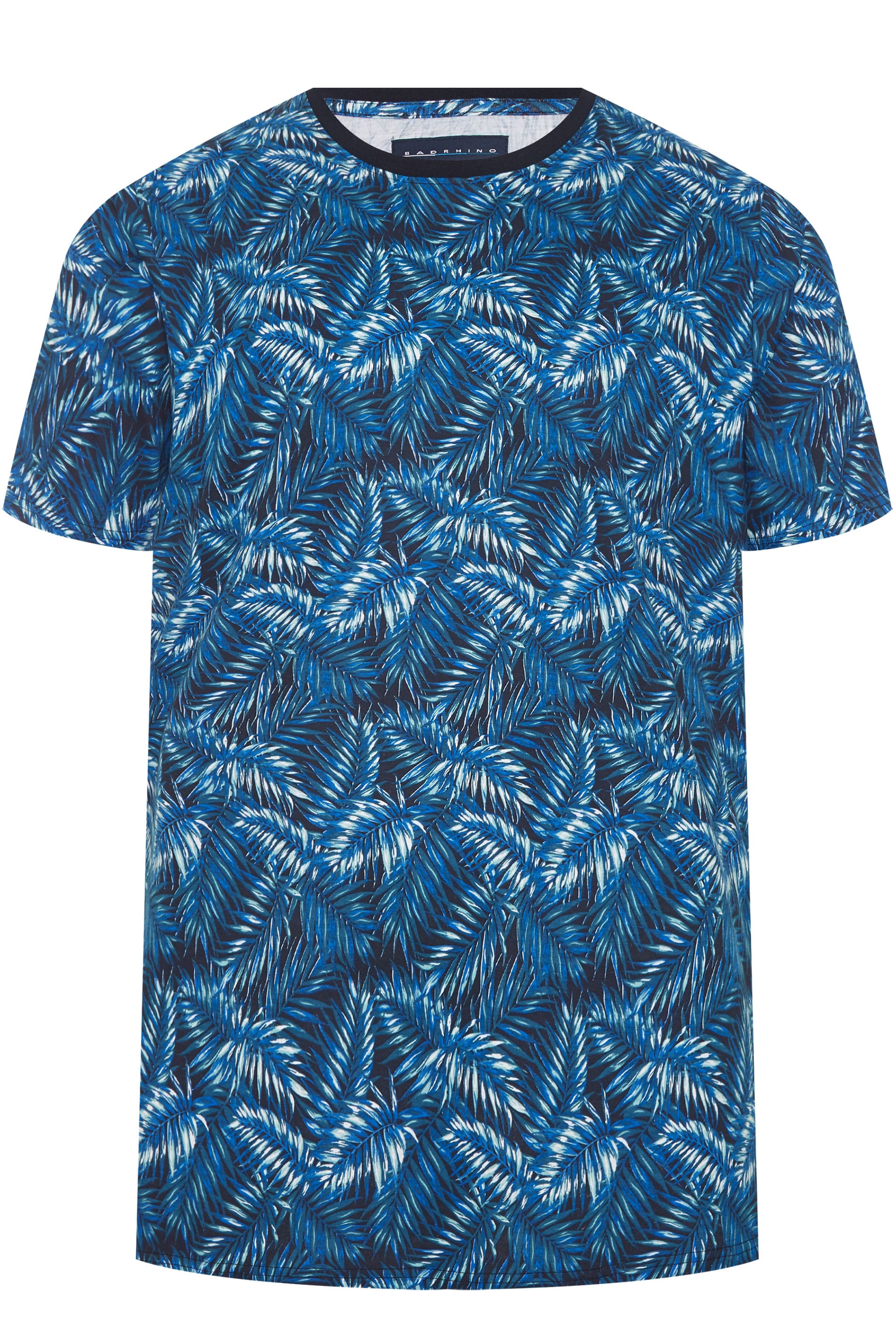 BadRhino Big & Tall Blue Tropical Leaf Print T-Shirt 1