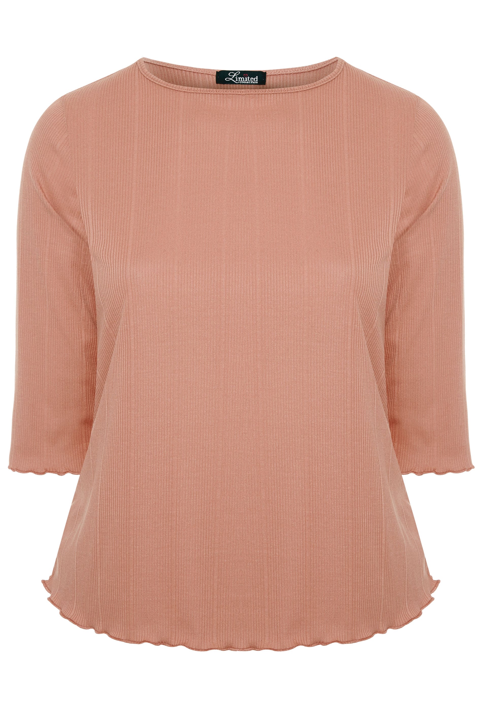 LIMITED COLLECTION Blush Pink Ribbed Lettuce Hem Top | Yours Clothing