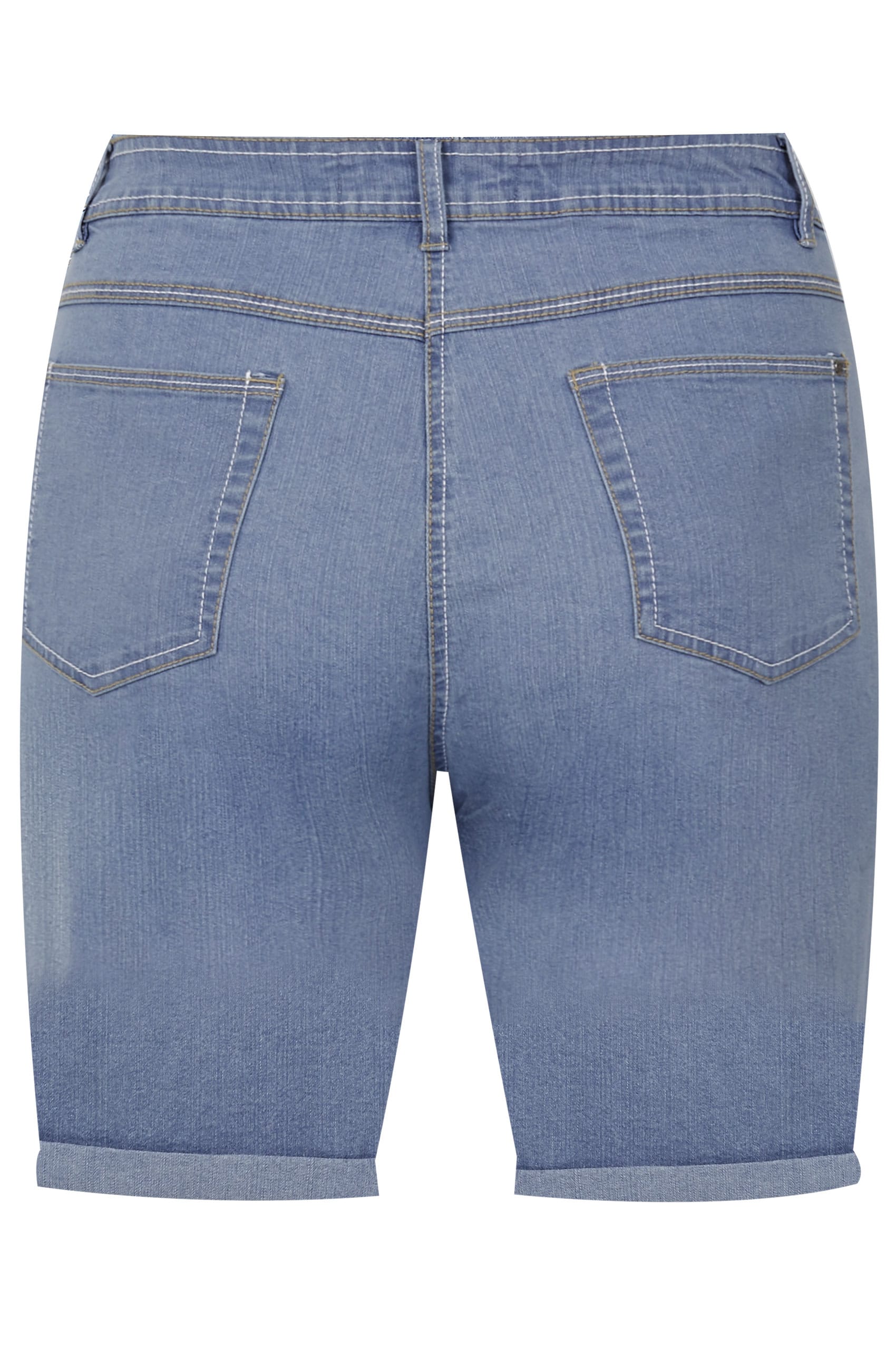 Light Blue Washed Knee Length Shorts, plus size 16 to 36