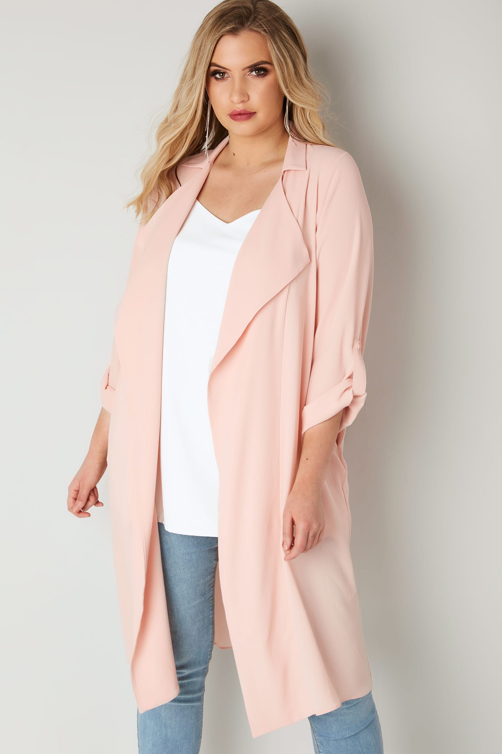 Light Pink Lightweight Duster Jacket With Waterfall Front, plus size 16 ...