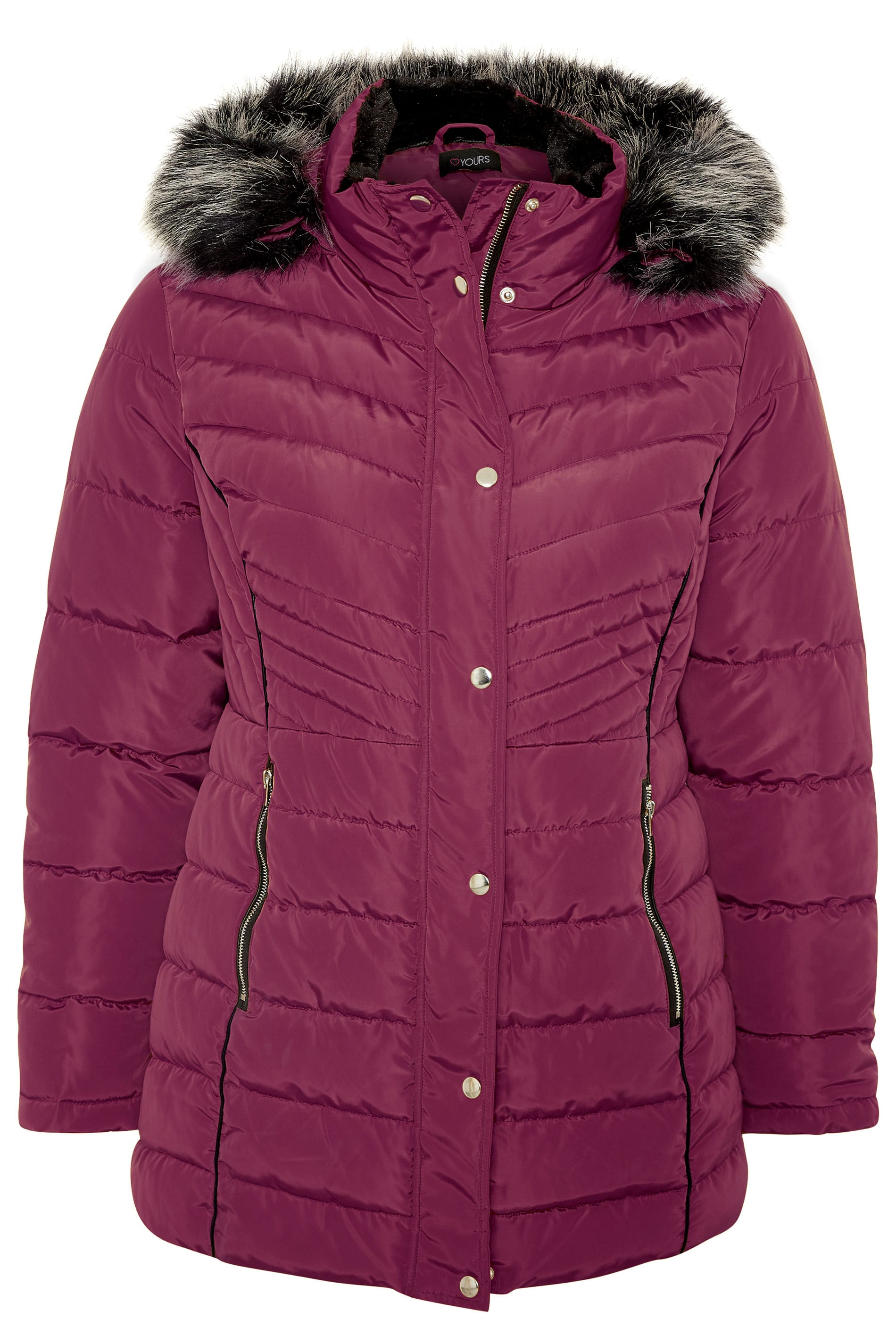 Berry Panelled Puffer Coat | Yours Clothing