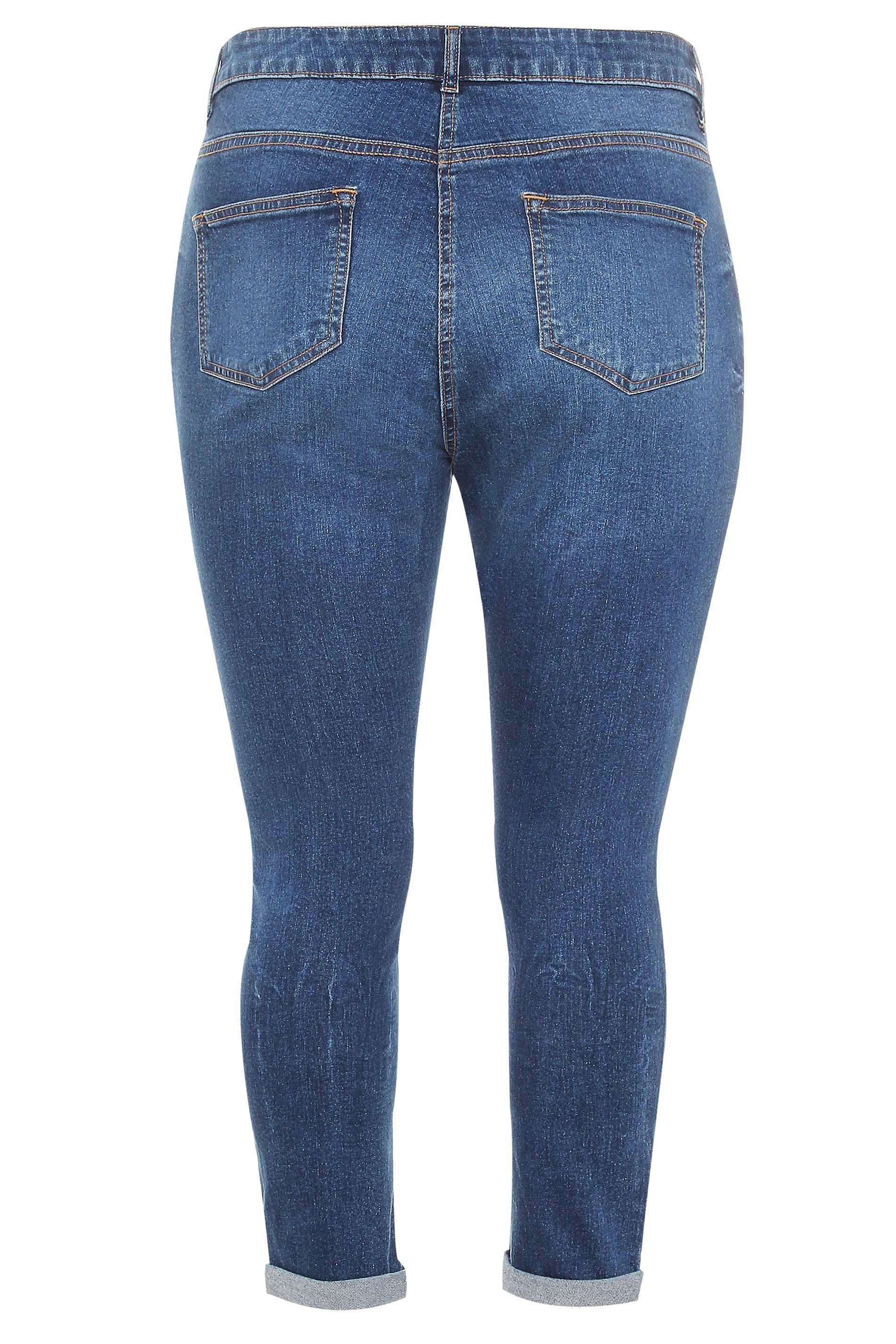 Mid Blue Distressed MOM Jeans | Yours Clothing
