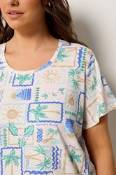 YOURS Plus Size Natural Brown Postcard Print Dipped Back Nightdress | Yours Clothing 4