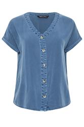 M&Co Denim Blue Button Front Blouse | M&Co 5
