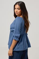 PixieGirl Petite Women's Blue Cotton Smock Top | PixieGirl 2