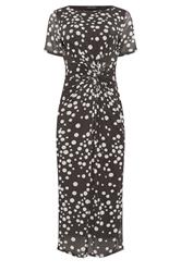 M&Co Brown Polka Dot Twist Front Mesh Maxi Dress | M&Co 6