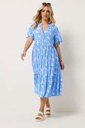 YOURS Plus Size Blue Shell Print Tiered Dress | Yours Clothing 1