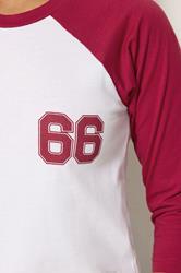 PixieGirl Petite Women's Red '66' Slogan Cotton Raglan T-Shirt | PixieGirl 4