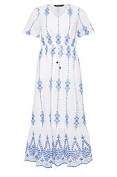 M&Co Petite White & Blue Broderie Cotton Dress | M&Co 5