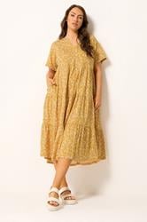 YOURS Plus Size Gold Yellow Floral Tiered Maxi Dress | Yours Clothing 3
