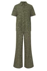LTS Tall Women's Set Olive Green Floral Embroidered Shirt & Trousers | Long Tall Sally  6