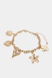Gold Tone Heart Charm Bracelet | Yours Clothing 1
