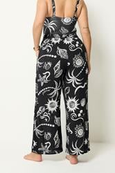YOURS Plus Size Black Summer Print Crinkle Beachwear Wide Leg Trousers | Yours Clothing 2