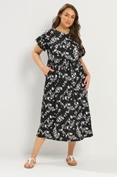 YOURS Plus Size Black Floral Frill Sleeve Maxi Dress | Yours Clothing 3