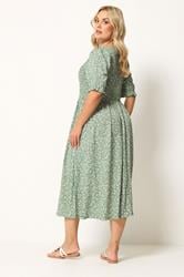 YOURS Plus Size Sage Green Shirred Ditsy Floral Dress | Yours Clothing 2