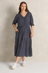 EVANS Plus Size Navy Blue Dobby Tiered Maxi Dress | Evans 2