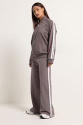 PixieGirl Petite Women's Set Purple Stripe Quarter Zip Sweatshirt & Wide Leg Joggers | PixieGirl 2