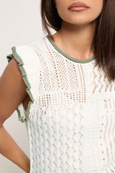 PixieGirl Petite Women's Ivory White & Sage Green Crochet Vest Top | PixieGirl 4