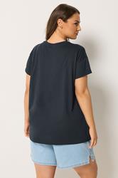 YOURS Plus Size Navy Daisy Heart Print T-Shirt | Yours Clothing 2