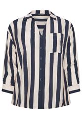 EVANS Plus Size Navy Blue & Cream Striped Shirt | Evans 5