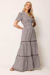 LTS Tall Women's Chocolate Brown Gingham Cotton Maxi Dress | Long Tall Sally 1