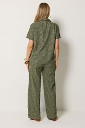 LTS Tall Women's Set Olive Green Floral Embroidered Shirt & Trousers | Long Tall Sally  2