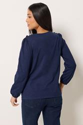 M&Co Petite Navy Blue Frill Cotton Blouse | M&Co 2