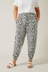 EVANS Plus Size Black Ikat Print Cuffed Harem Trousers | Evans  3