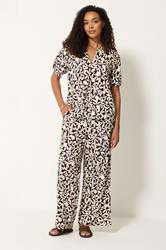 M&Co Set Chocolate Brown Leaf Print Top & Trousers | M&Co 5