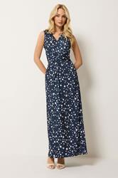 M&Co Navy Blue Polka Dot Twist Front Maxi Dress | M&Co 1