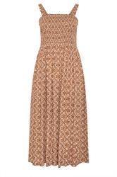 YOURS Plus Size Brown Geometric Shirred Sundress | Yours Clothing 5