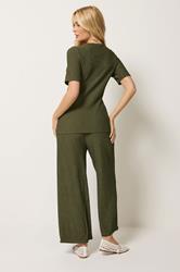M&Co Khaki Green Textured Top and Trousers Set | M&Co 2