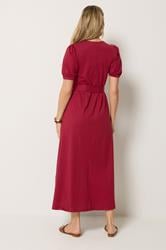 LTS Tall Women's Berry Red Button Belted Cotton Midi Dress | Long Tall Sally  2