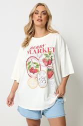 YOURS Plus Size Ivory White 'Berry Market' Graphic T-Shirt | Yours Clothing 3